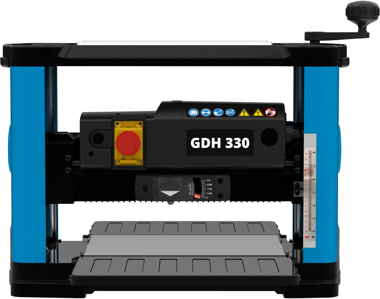 Güde Cepilladora de espesor GDH 330 (1500 W, 2 cuchillas, altura de paso de hasta 152 mm, ancho de paso hasta 330 mm, reducción de virutas de hasta 2,8 mm, mesa de alimentación plegable, colector de