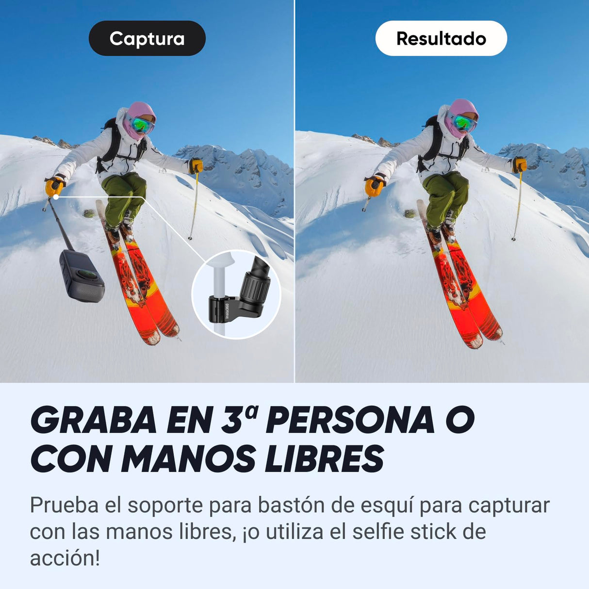 Insta360 X4 Paquete de Esquí - Cámara de acción Impermeable 8K 360, Vídeo 4K Gran Angular, Efecto Selfie Stick Invisible, Protectores de Lente Extraíbles, 135 Min Batería, Edición IA