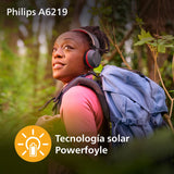 Philips TAA6219BK Auriculares Bluetooth Deportivos Serie 6000 con Carga Automática Solar, Reserva de Batería de 80 Horas, Ideales para Hacer Ejercicio, Correr y Otros Deportes - Negro y Rojo