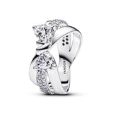 PANDORA Anillo de mujer con lazo brillante cruzado plata 193553C01, 58/18,5, Plata de ley, Zirconia cúbica