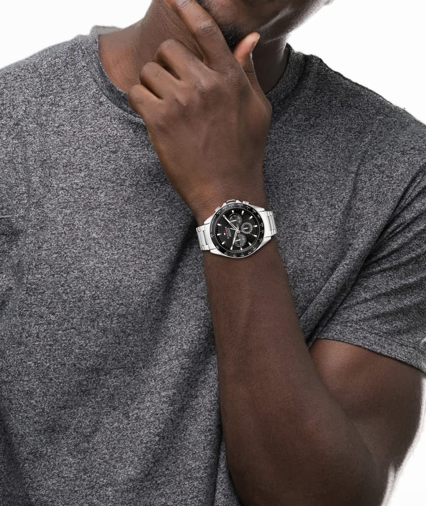 Tommy Hilfiger Reloj Analógico de Cuarzo Multifunción para Hombre con Correa de Acero Inoxidable Plateada - 1791967