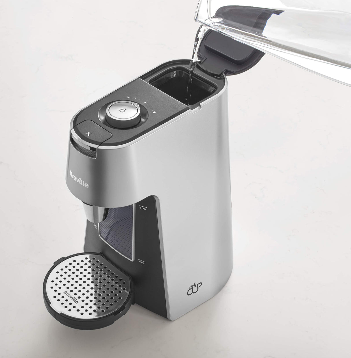Breville HotCup - Dispensador de agua caliente | 3 kW de ebullición rápida | Dispensador variable y ajuste de altura | 2 L | Plata [VKT111]