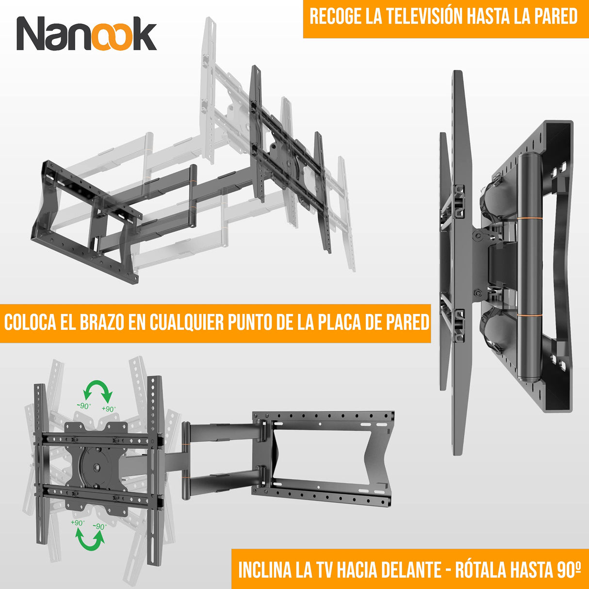 Nanook 2080 Soporte de Pared de Brazo Largo para televisores de 32 a 75 Pulgadas, Extensión Extra Larga de hasta 80 cm, Soporte de TV Que Permite Movimiento Completo, Soporta un Peso de hasta 60 kg
