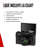 Canon PowerShot G7 X Mark III (Negra) - Cámara Digital Compacta con Sensor de 1 Pulgada y Grabación en 4K - Ideal para Ambientes con Poca Luz - Wi-Fi y Bluetooth - Ideal para Crear Estés Donde Estés