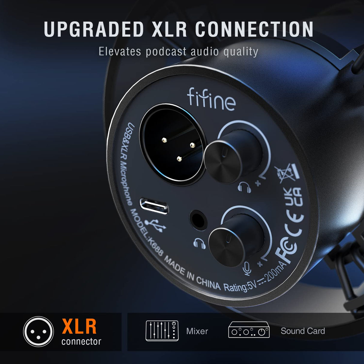 FIFINE XLR Studio Micrófono Dinámico de Podcast, RGB Gaming Micrófono USB per Ordenador PS4 PS5, para Podcast Estudio Streaming Podcasting Grabación