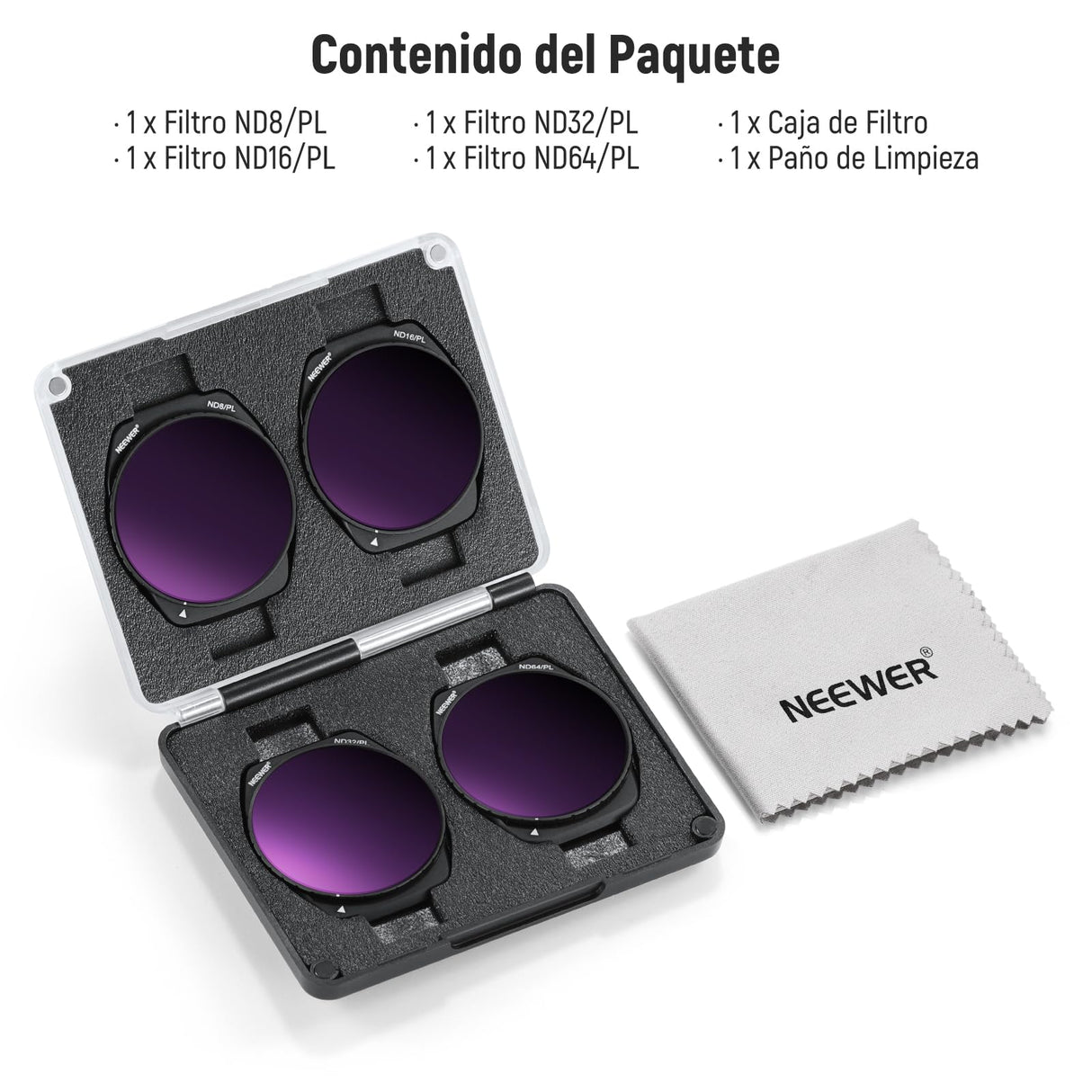 NEEWER Filtros ND/PL Set Compatible con dji Air 3S, Paquete de 4 ND8/PL, ND16/PL, ND32/PL, ND64/PL Polarizador Densidad Neutra Accesorios Lentes Drone Vidrio Óptico HD Multicapa Delgado, FL-A87
