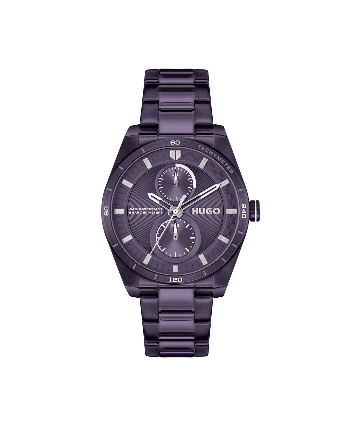 HUGO Reloj Analógico de Cuarzo Multifunción para Mujer Colección #Fast FOR Her con Correa de Acero Inoxidable Púrpura - 1540170