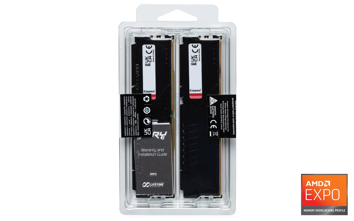 Kingston Fury Beast Negro DDR5 128GB (2x64GB) 5600MT/s CL40 DIMM Memoria Gamer para Ordenadores de sobremesa Kit de 2 AMD Expo e Intel XMP - KF556C40BBK2-128
