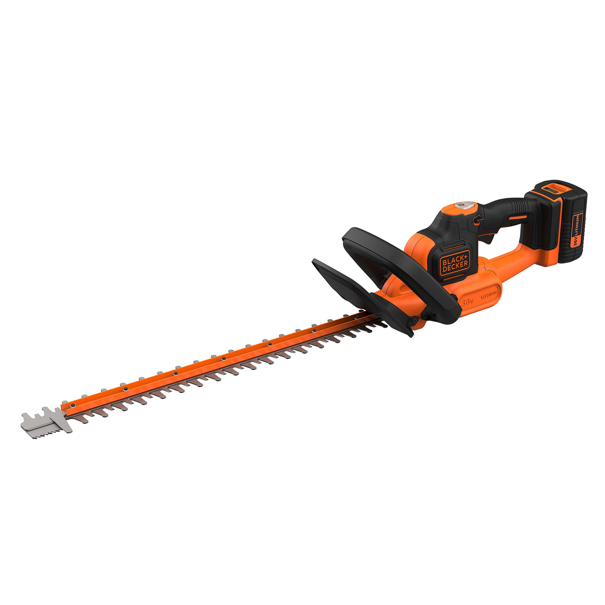 BLACK+DECKER Cortasetos 36V, Batería 2.5Ah, Cuchilla Doble Acción 55cm, Doble Interruptor y Mango, Tecnología Powercommand, Incluye Batería y Cargador 1,3A, BCHTS3625L1-QW