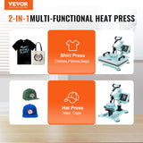 VEVOR 2 en 1 Máquina de Prensado por Calor con Prensa para gorras, 300 x 380 mm, Máquina de Prensa Térmico con Giro de 360° con Control Digital Preciso para Camiseta, Taza, Sombrero y Plato, Verde