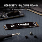 Corsair MP400 8TB Gen3 PCIe x4 NVMe M.2 SSD (Velocidades de Lectura Secuencial de hasta 3.400 MB/s y de Escritura Secuencial de 3.000 MB/s, 3D QLC NAND de Alta Densidad) Negro