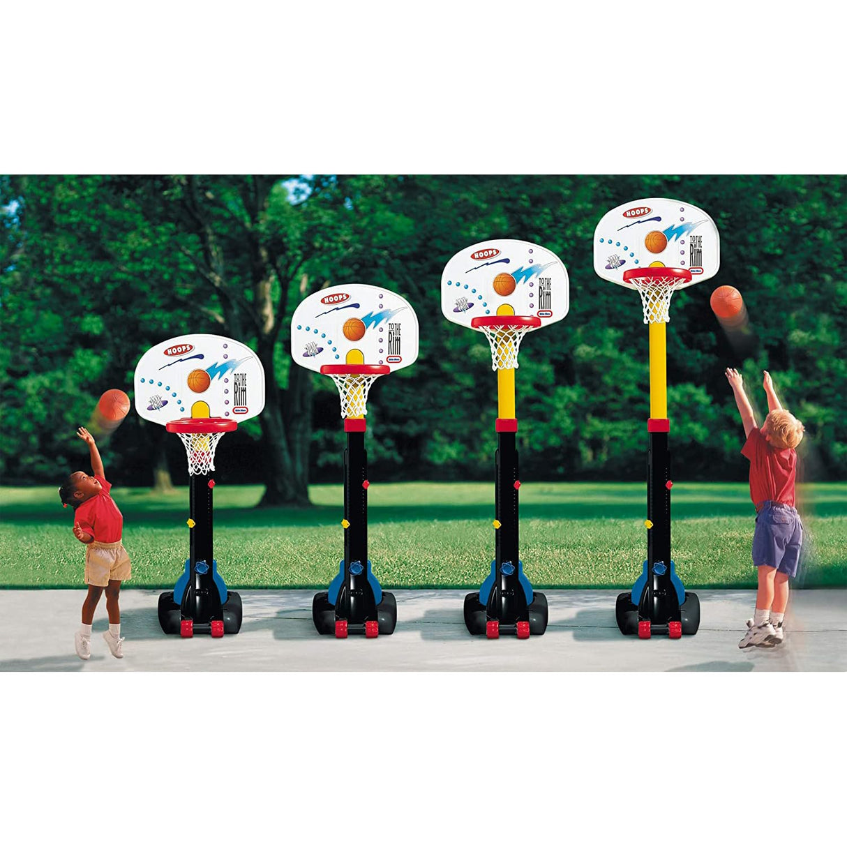 Little Tikes Easy Store Juego de baloncesto, Diversión al aire libre, Altura ajustable, Juego activo, Incluye un balón, Edad de 12 meses a 6 años y más