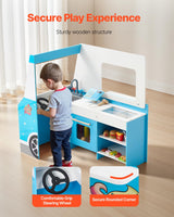 VEVOR Carrito de Helados para Niños, Juego de Madera de Más de 20 Piezas, con Volante y Pizarra, Escáner de Pago y Congelador, Grifo y Fregadero, para Niños de 3 a 7 Años, 1000 x 614 x 955 mm