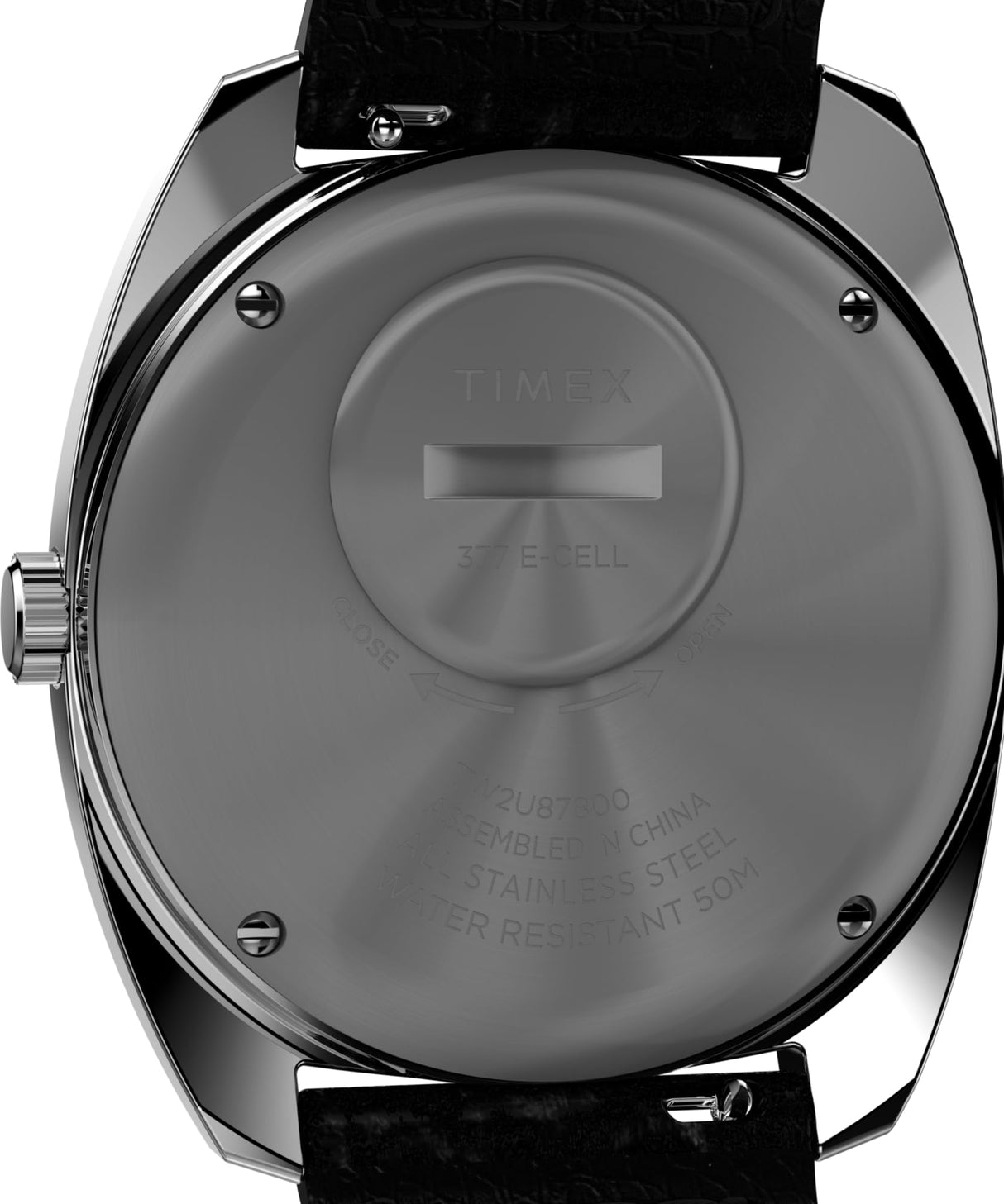 Timex Q - Reloj de 37,5 mm para hombre, correa de liberación rápida de dos piezas de cuero negro, esfera verde, caja de acero inoxidable TW2W44700