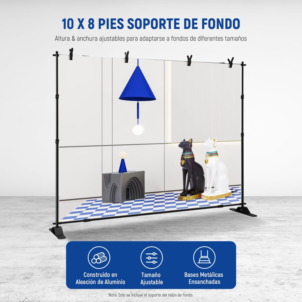 NEEWER Soporte de telón de fondo resistente con bases ampliadas, soporte de fondo de 10 x 8 pies con 4 barras transversales, 2 postes telescópicos, 4 clips de resorte y bolsa de transporte para sesión