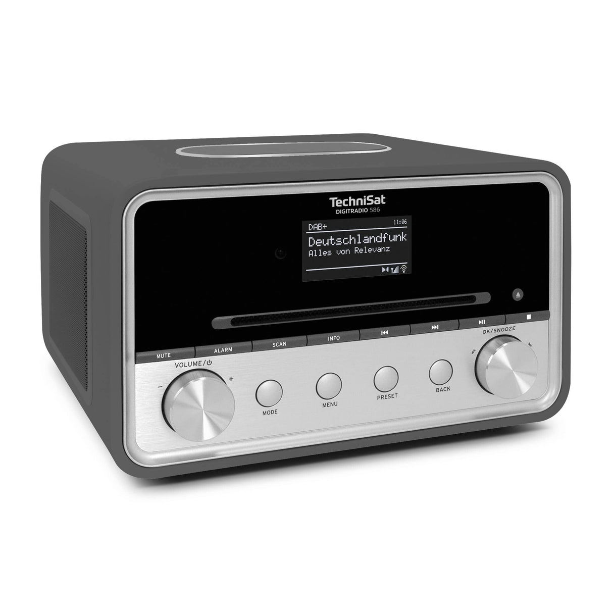 TechniSat DIGITRADIO 586 - Radio híbrido Dab+ (Radio por Internet, FM, Bluetooth, Spotify, Carga inalámbrica, Control por App, Pantalla OLED, USB, CD,MP3, AUX, 20 W, Equipo Compacto, Control Remoto)