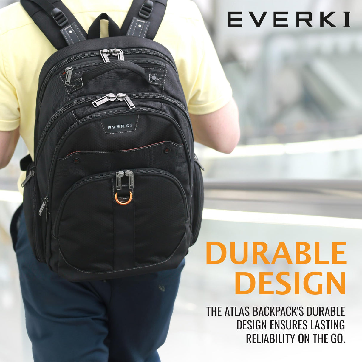 Everki Atlas - Mochila para portátil con Compartimento Ajustable para portátil de 13 a 17,3 Pulgadas (33-43,9 cm), Trolley Flap, Concepto Plano Bien pensado y Otras Funciones, Negro, EKP121-1