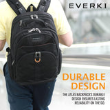 Everki Atlas - Mochila para portátil con Compartimento Ajustable para portátil de 13 a 17,3 Pulgadas (33-43,9 cm), Trolley Flap, Concepto Plano Bien pensado y Otras Funciones, Negro, EKP121-1