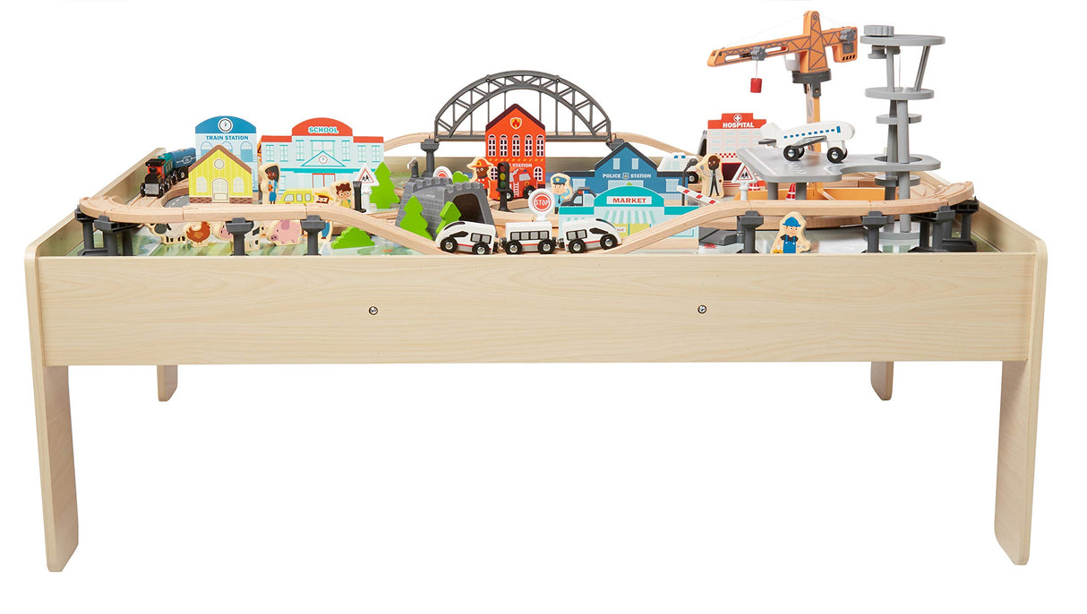 Amazon Basics Mesa con circuito de trenes, 120 Unidad, Multicolor, 120.4 x 85 x 41 cm
