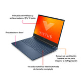 HP Victus 16-r1036ns- Ordenador portátil Gaming de 16.1" (Intel Core i7-14650HX, 32GB RAM, 1TB SSD, NVIDIA GeForce RTX 4060 8GB 120 TDP, Sin Sistema Operativo) Blue - Teclado QWERTY Español