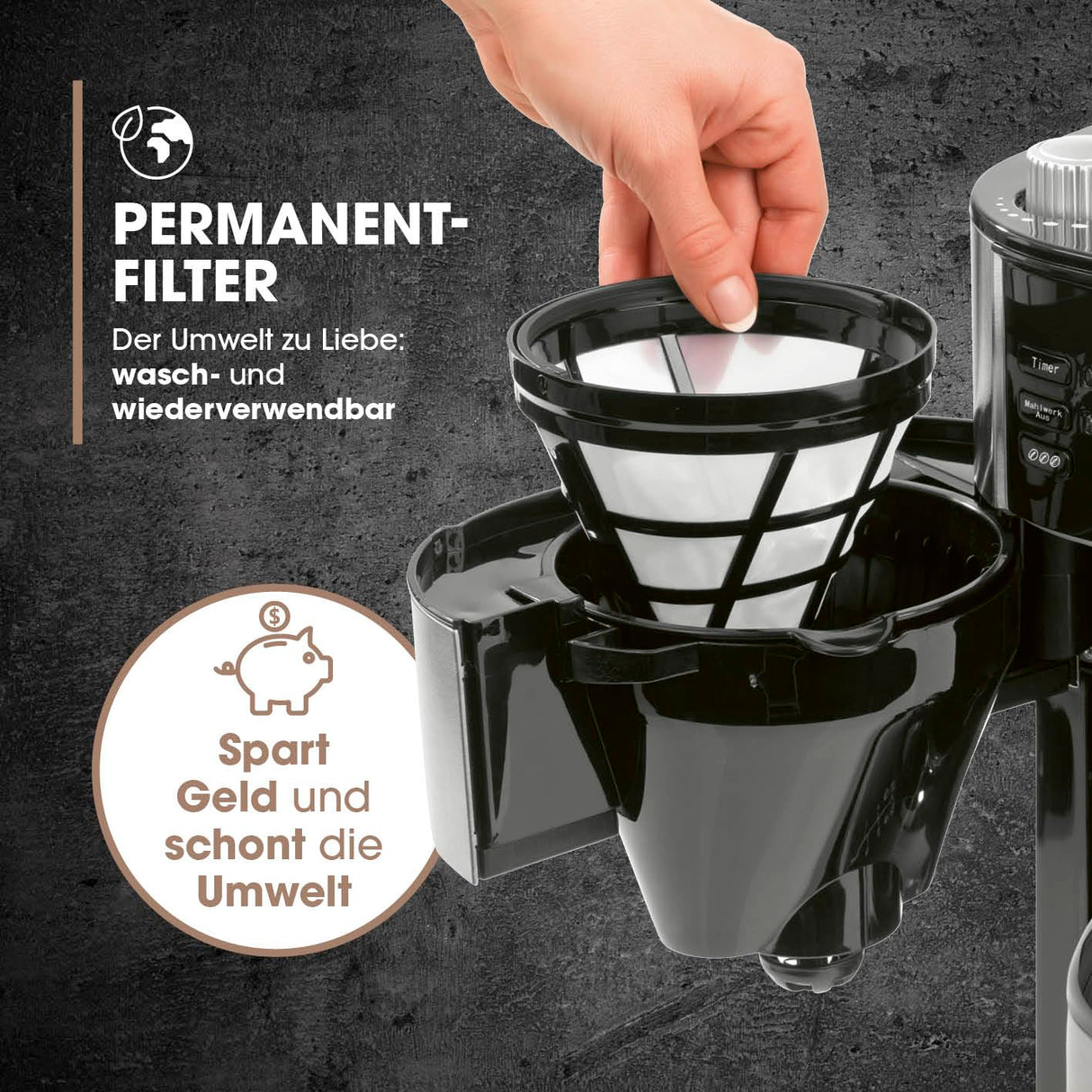 Barista Cafetera de filtro con molinillo con jarra térmica, incluye jarra térmica para hasta 10 tazas grandes de café, para granos de café y café en polvo [acero inoxidable, negro/gris