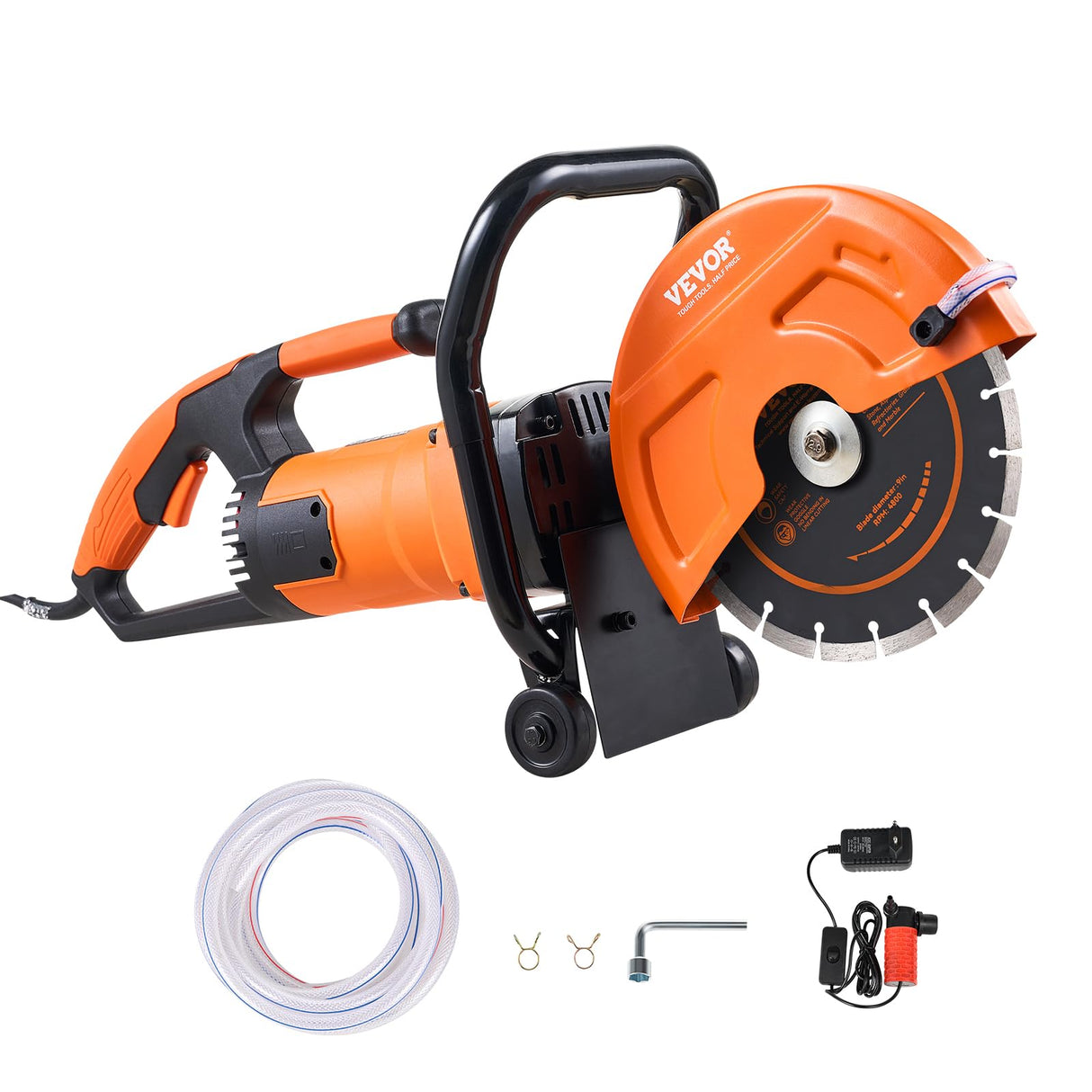 VEVOR Sierra Eléctrica para Hormigón 230mm 2000W Sierra Circular de Alta Potencia Profundidad de Corte de 89 mm Sierra de Disco Húmeda/Seca con Tubería de Agua Bomba de Agua Hoja para Piedra Ladrillo