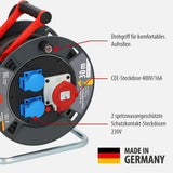 Brennenstuhl Garant CEE 1 V2 IP44 Carrete de Cable (CEE con Cable de 30 m en Negro, Fabricado en Alemania, Uso Permanente para Exteriores IP44)