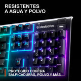 SteelSeries Apex 3 - Teclado RGB para gaming - Iluminación RGB de 10 zonas - Resistencia al agua IP32 - Reposamuñecas magnético superior - Teclado QWERTY Estadounidense