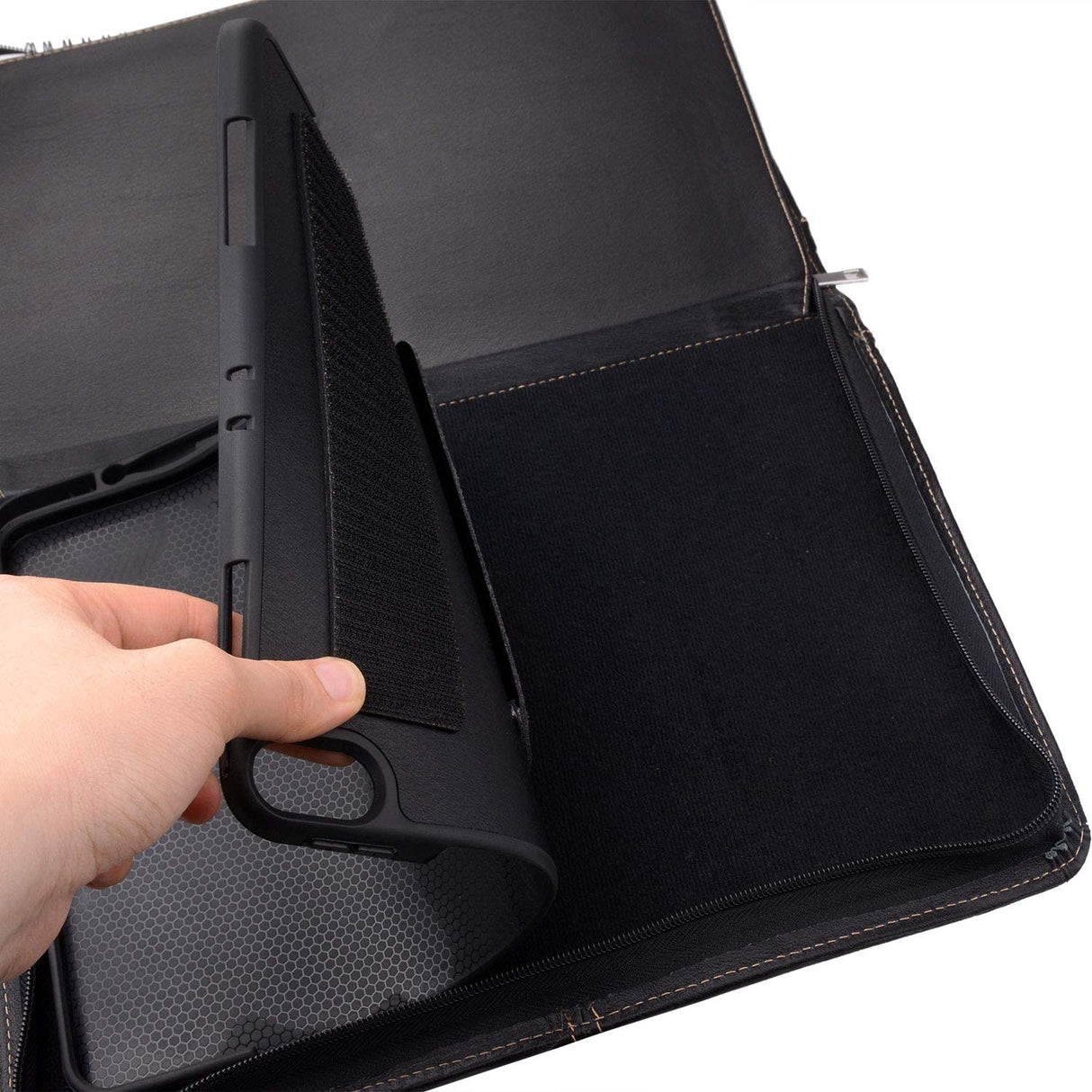 iCarryAlls Cartera de Piel con Cremallera y Soporte extraíble para Tableta, Funda Padfolio para Tablet con Soporte Compatible con iPad Pro 12.9 2020 y 2018, 13.8 x 13.8 x 11 Pulgadas