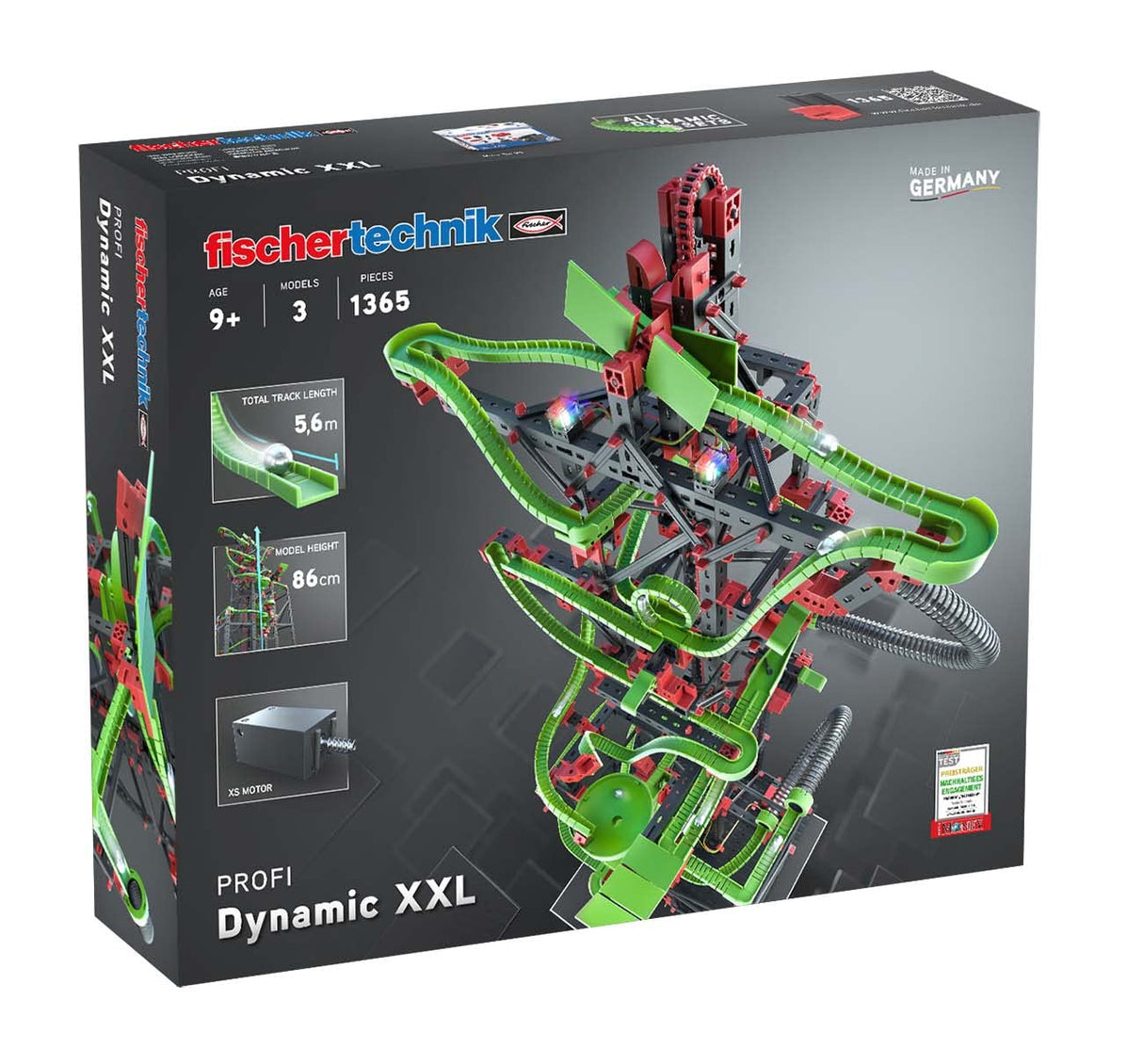 fischertechnik circuito de canicas Dynamic XXL, 544619 – juego de construcción, juguete educativo, con looping y LED arcoíris, a partir de 9 años