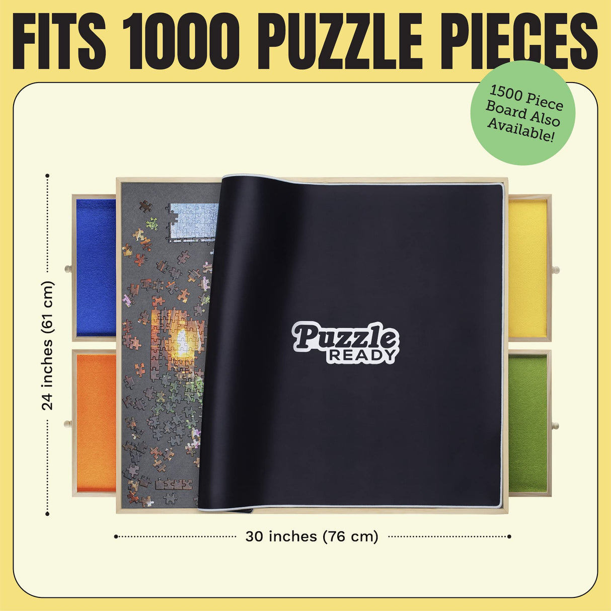 Tabla de Rompecabezas portátil y Mesa de Almacenamiento Ideal para Rompecabezas de 1000/1500 Piezas Ligero fácil de almacenar 4 cajones deslizantes de Color además de Alfombrilla de Puzzle (1000)