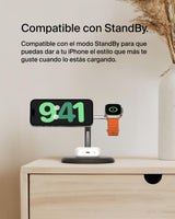 Belkin Soporte de Carga inalámbrica 3 en 1 con MagSafe, Cargador magnético Qi2 de 15 W, Carga rápida para iPhone 16, 15, 14 y 13, AirPods, Apple Watch y Otros (Fuente de alimentación incluida), Negro