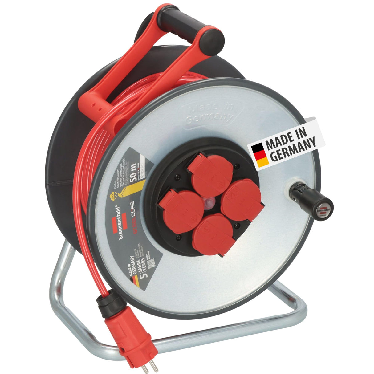 Brennenstuhl Professional SteelCore Carrete SC 5110 IP44 (50m H07BQ-F 3G1,5, Cuerpo de Carrete de Chapa de Acero, Uso en Obras de construcción y Uso en Exteriores permanentes, Fabricado en Alemania)