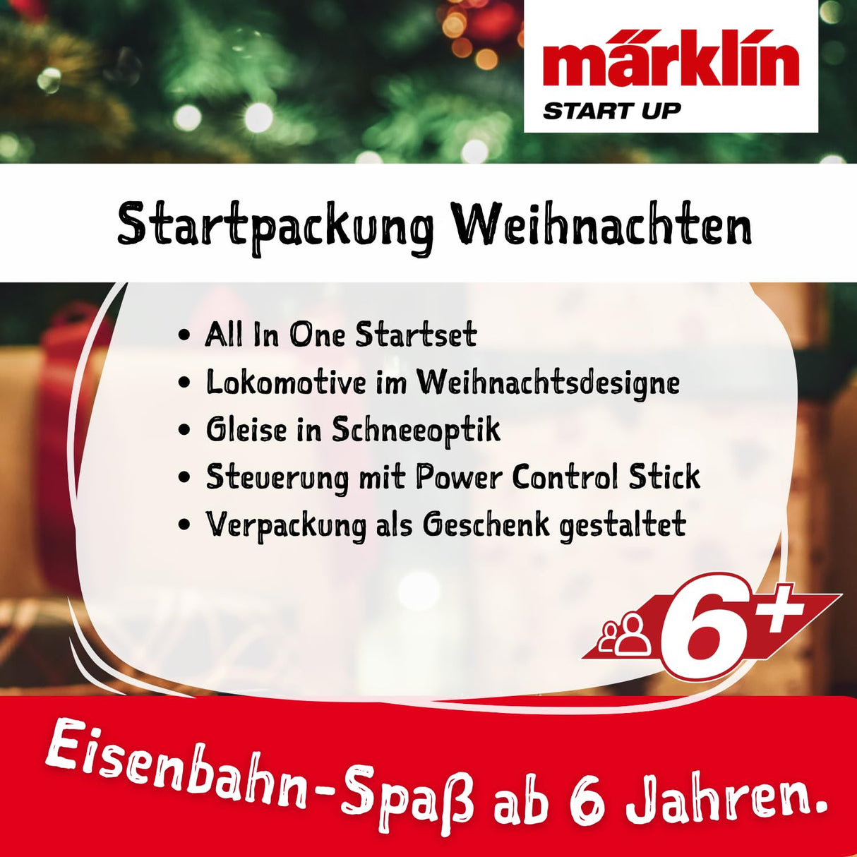 Märklin Start up 29124 - Kit de Inicio de Navidad con Locomotora de Vapor, Coche de pasajeros y vagones de mercancías con diseño navideño, vía H0, a Partir de 6 años, Ideal para Entrar en el