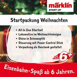 Märklin Start up 29124 - Kit de Inicio de Navidad con Locomotora de Vapor, Coche de pasajeros y vagones de mercancías con diseño navideño, vía H0, a Partir de 6 años, Ideal para Entrar en el