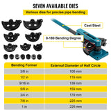VEVOR Dobladora de Tubos Universal, Dobladora de Tubos, Dobladora de Tubos Acero, Dobladora Manual de Acero al Carbono, Dobladora de Tubos Manual, con 7 Dados, Diámetro de Tubería de 10 mm-25 mm