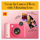 KODAK Smile+ Cámara Digital instantánea 2-en-1 y Impresora Bluetooth - 10MP, Lente giratoria con Efectos, Fotos Adhesivas Zink 2x3”, Imprime Desde App en Dispositivos Inteligentes - Fucsia