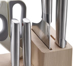 Joseph Joseph Fusion Cuchillos de Cocina Profesionales, Cuchillo Carnicero y Tijeras, Acero Inoxidable Japones, 5 piezas, Bloque de Madera