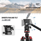 NEEWER Cabezal Fluido para Trípode con Base Niveladora de +/-7° (φ48mm), Soporte de Cabezal de Video Mini Pan Tilt Metal con Placa QR Tipo Arca, Mango Telescópico para Cámara Video Cámara DSLR, GM35