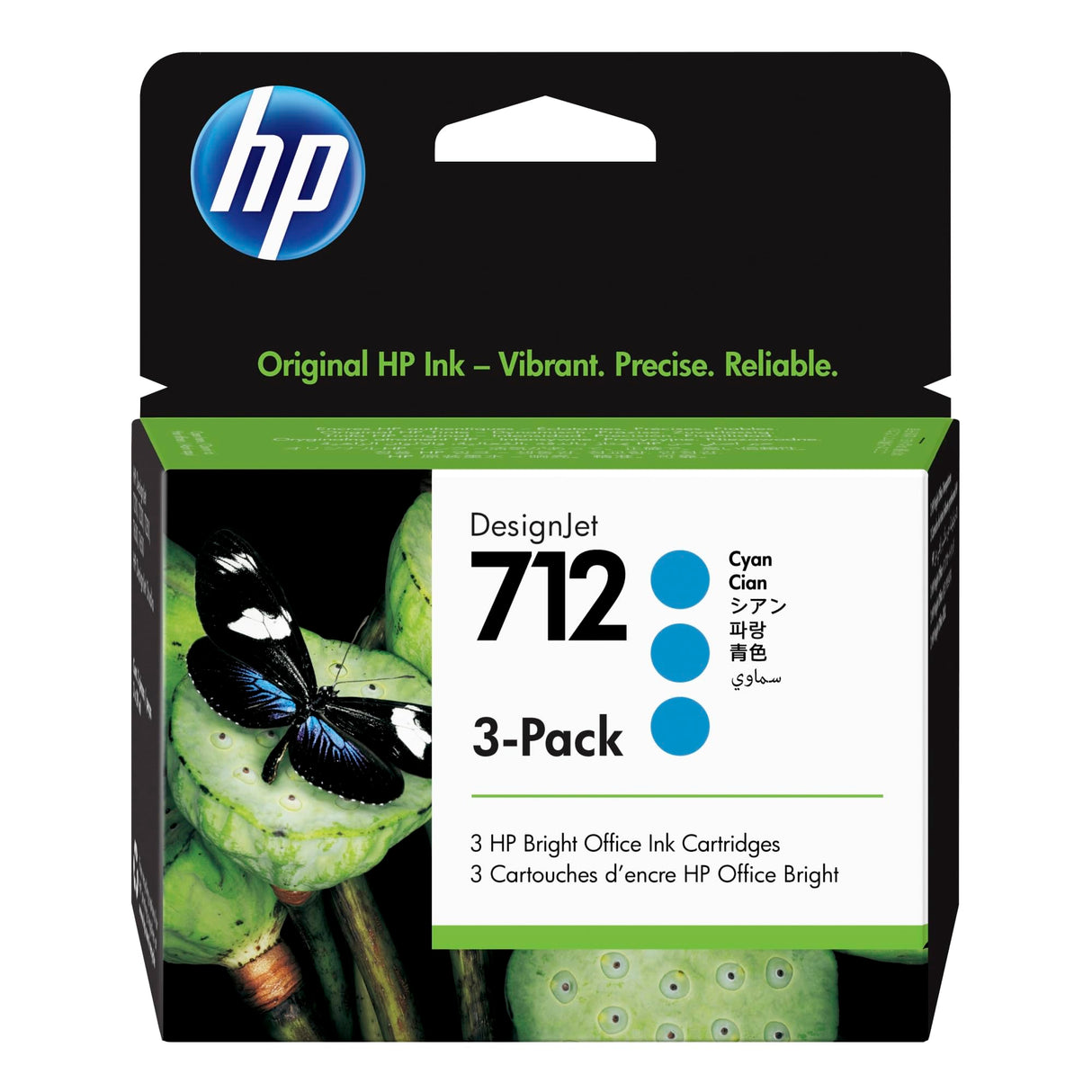 HP 712 3ED77A Cian, Paquete de 3 Cartuchos de Tinta Original HP, de 29ml, para Impresoras Plotter de Gran Formato HP DesignJet Series T650, T630, T250, T230 y Studio y Cabezal de Impresión HP 713