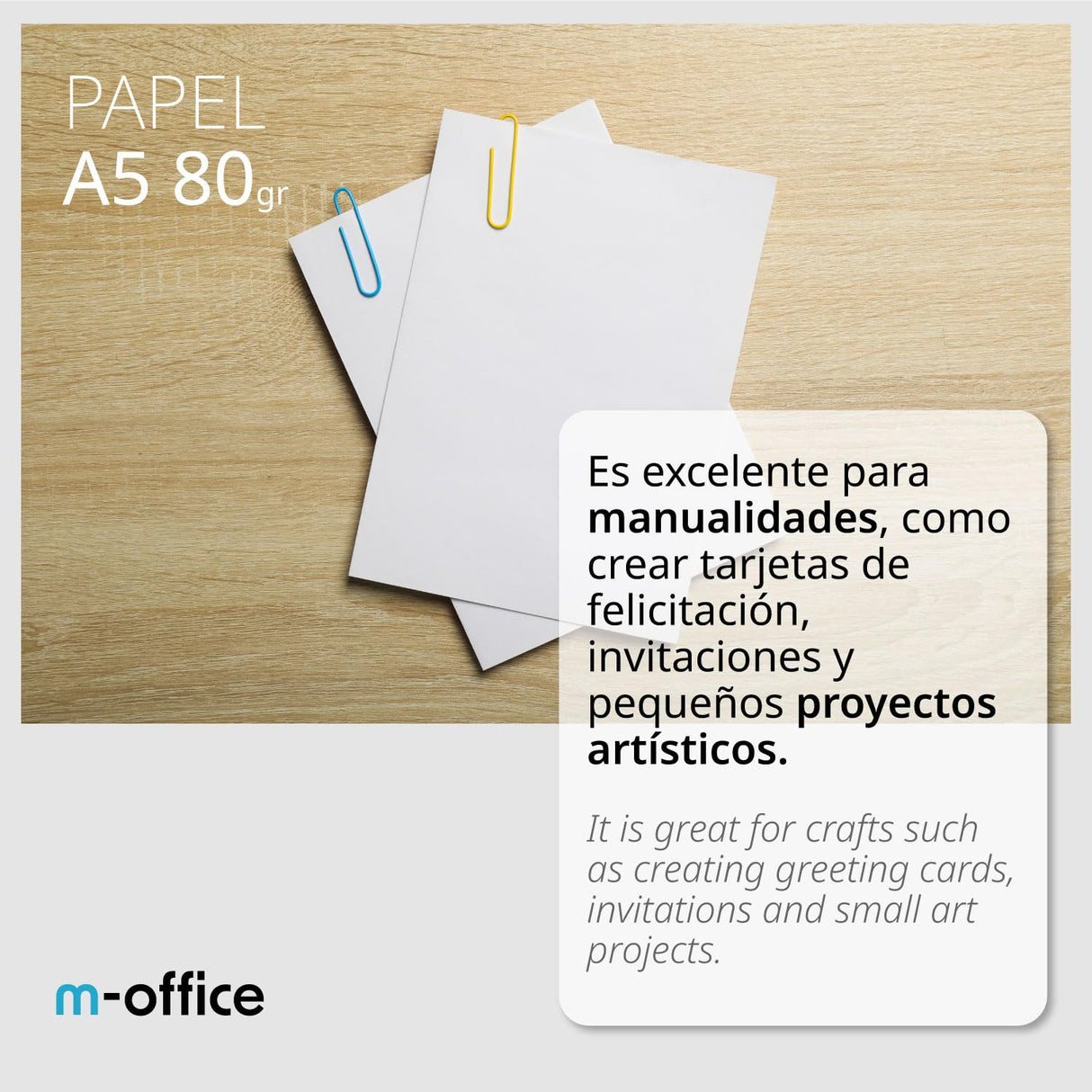 Paquete Folios A5 80gr, 10 Paquetes de 500 hojas, Papel Multifunción para Impresora Inkjet y Láser, Hojas A5 148 x 210 mm Ideales para la Oficina como para el Hogar · m-office (5000 hojas)
