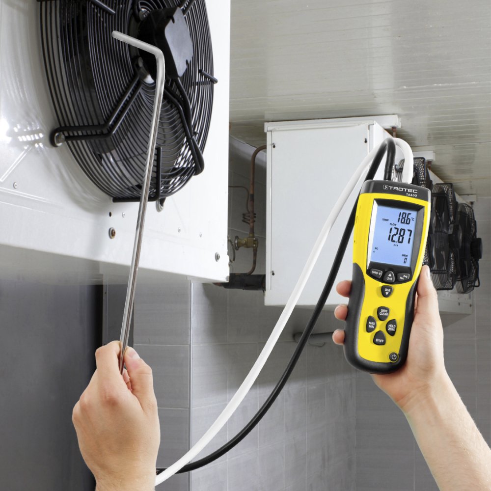 TROTEC Anemómetro de tubo de Pitot TA400 incl. certificado de calibración, Anemómetro profesional para medir la velocidad, flujo, presión y temperatura del aire