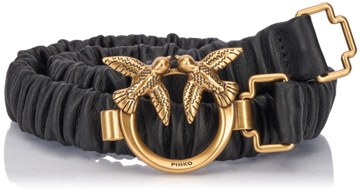 Pinko Ondina Ruffle H2 Piel Becerro Nappato Cinturón, Z99q_Negro-Antiguo Gold, S para Mujer