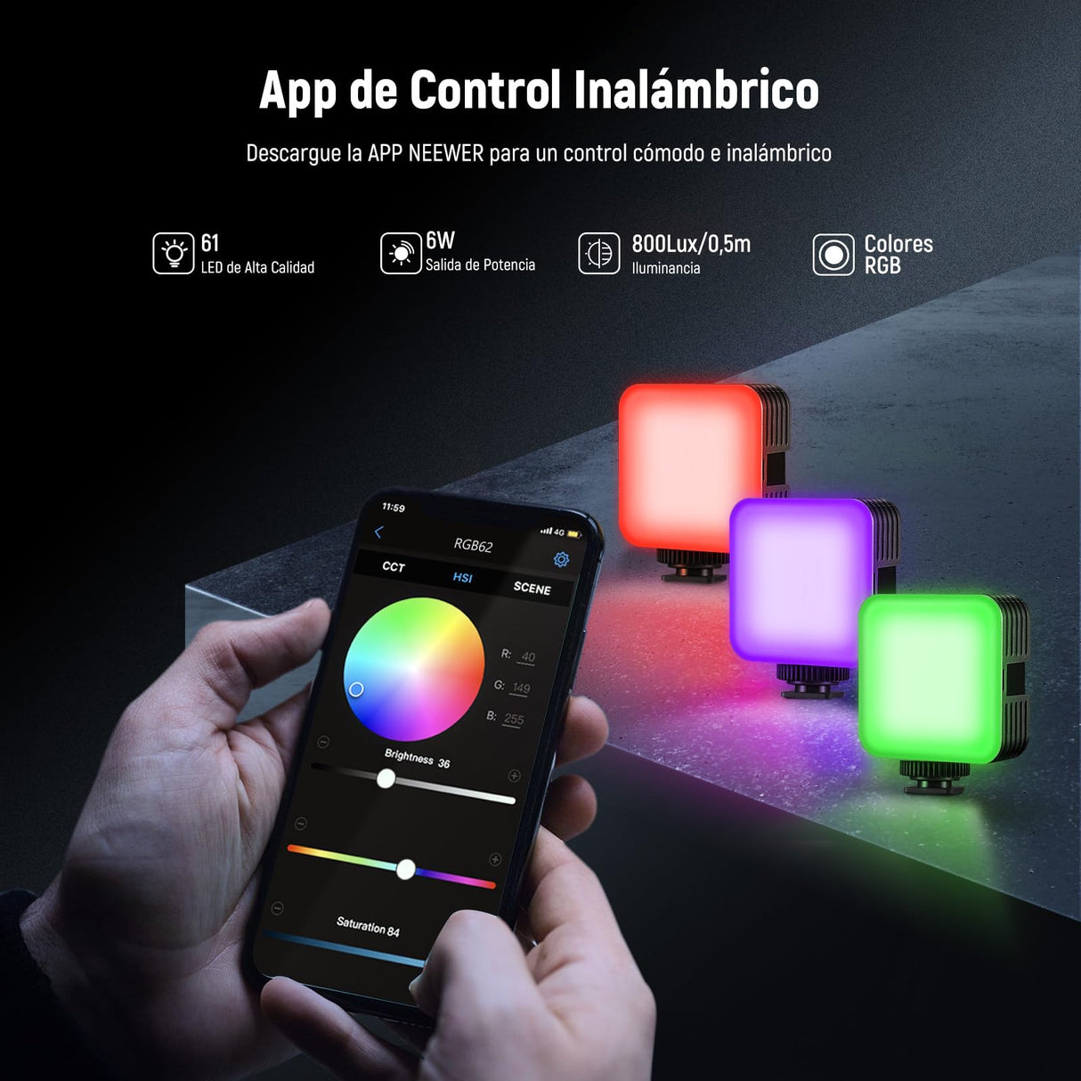 NEEWER Jaula Universal para teléfono móvil, estabilizador de vídeo, iluminación con Disparador Bluetooth, Mango Lateral, luz LED, micrófono USB C, Compatible con iPhone 16 Pro MAX 15 Pro MAX S24