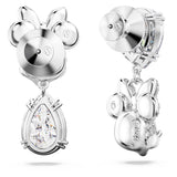 Swarovski Disney100 Pendientes Disney Minnie Mouse, Diseño asimétrico, Cristales Blancos, Baño de Rodio