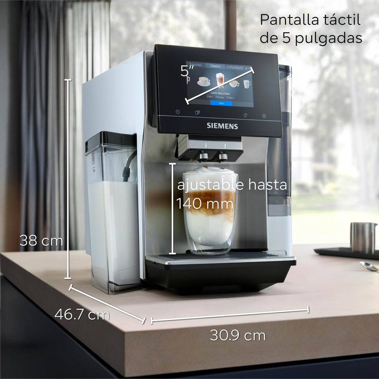 Siemens - Cafetera superautomática EQ700, pantalla Touch&Slide, coffeeWorld, Home Connect, acero inoxidable y blanco, TQ715R03