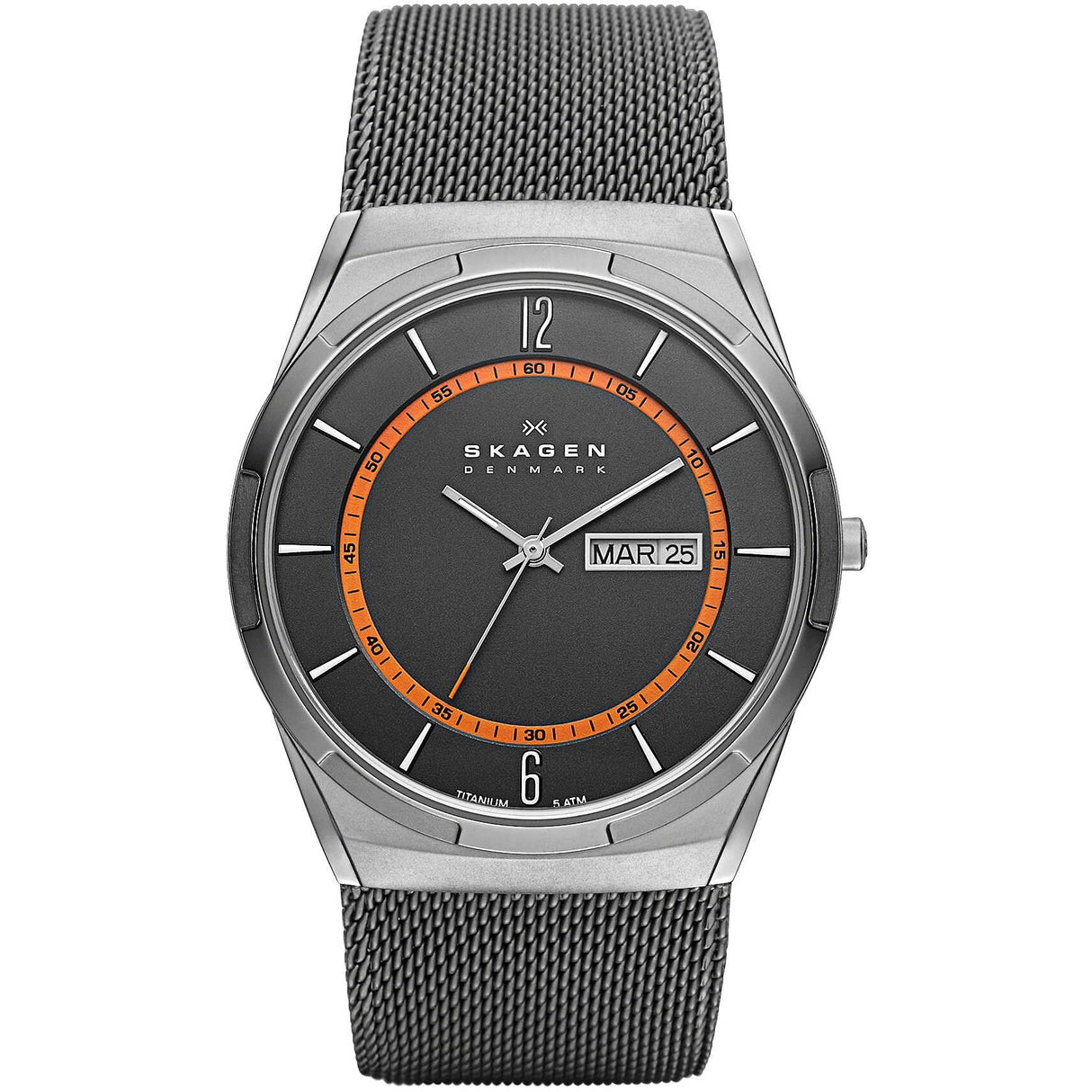 Skagen Melbye reloj para hombre, movimiento de cuarzo con correa de acero o piel, Gris y naranja, 40MM