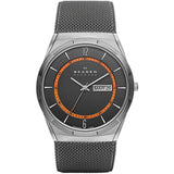 Skagen Melbye reloj para hombre, movimiento de cuarzo con correa de acero o piel, Gris y naranja, 40MM