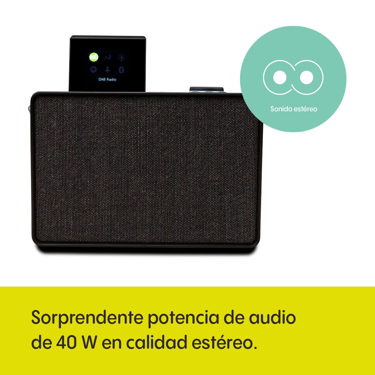 Pure Evoke Play Sistema de música versátil para Interiores y Exteriores (Radio Dab+ /FM, Radio por Internet, podcasts, Spotify Connect, Bluetooth en un Rico Sonido estéreo de 40W), Negro café