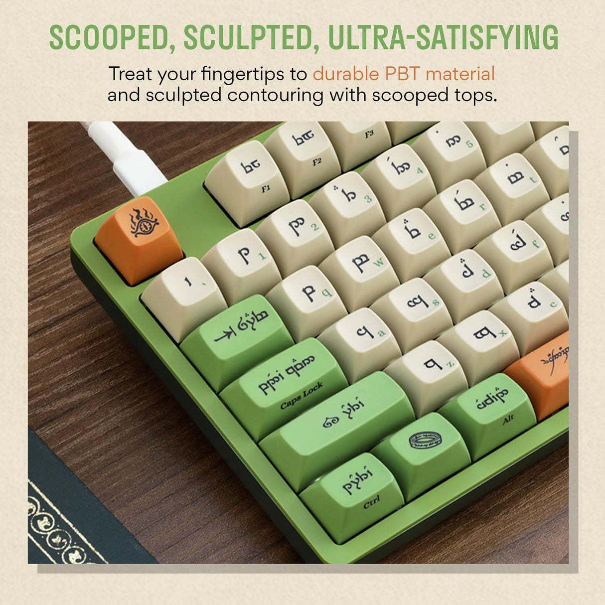 Drop + Teclado mecánico Elvish TKL de The Lord of The Rings™, Teclas de Perfil MT3 con Teclas Accent, interruptores táctiles Holy Panda X, Teclas PBT Dye-Sub, retroiluminación LED, Verde